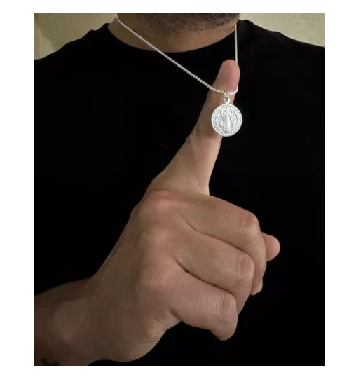 Colgante San Benito Plata Italiana 925 Con Cadena-3