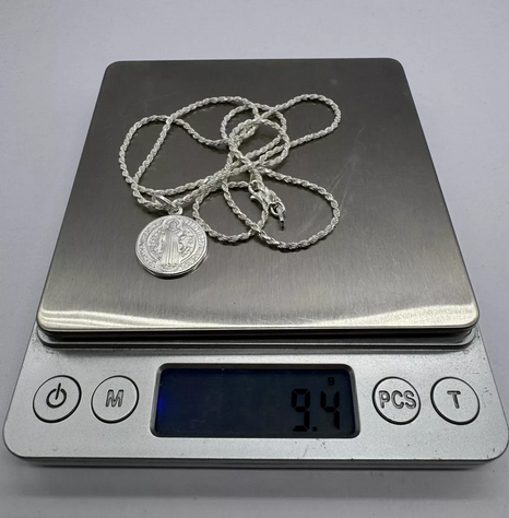 Colgante San Benito Plata Italiana 925 Con Cadena-7