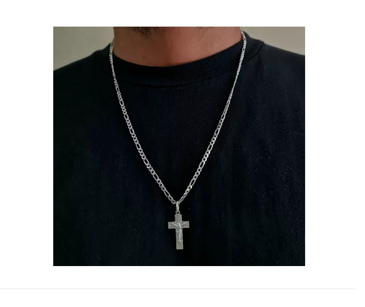 Colgante Cruz Con Cadena Cartier Plata Italiana 925 -hombre -1