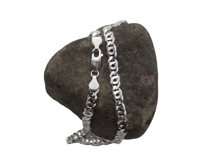 Cadena Hombre Ojo De Tigre Plata Italiana 925-0