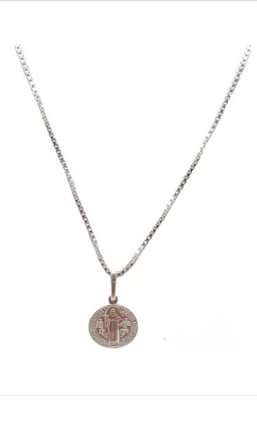 Colgante Medalla San Benito Plata Italiana 925 Con Cadena-0