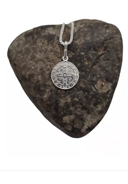 Colgante Medalla San Benito Plata Italiana 925 Con Cadena-2