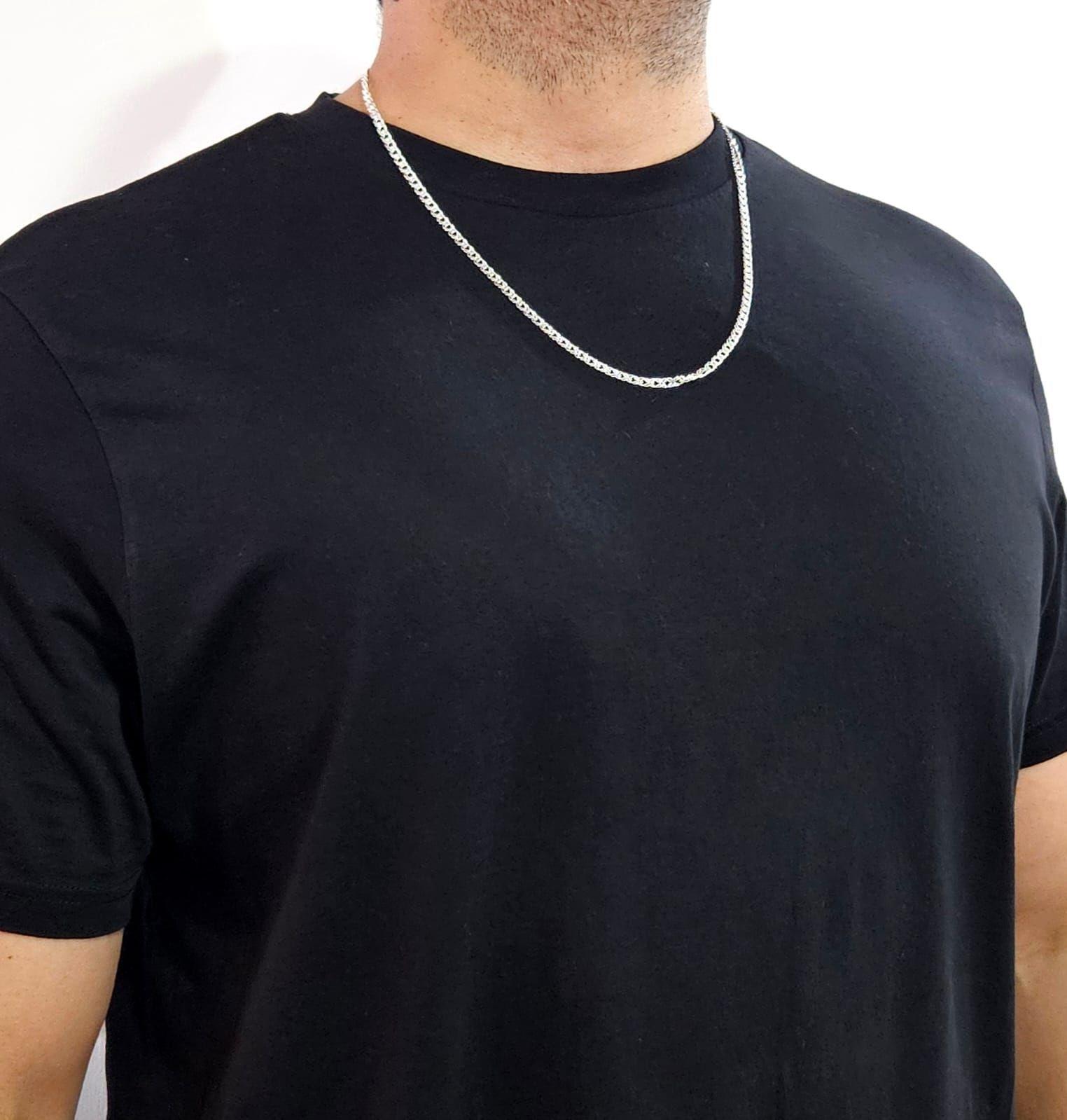 Cadena Doble Grumet Plata Fina Italiana 925 Hombre - Collar-2