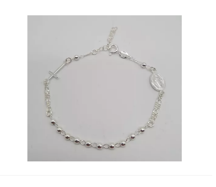 Pulsera Virgen Del Rayo Plata Italiana 925 - Mujer-0