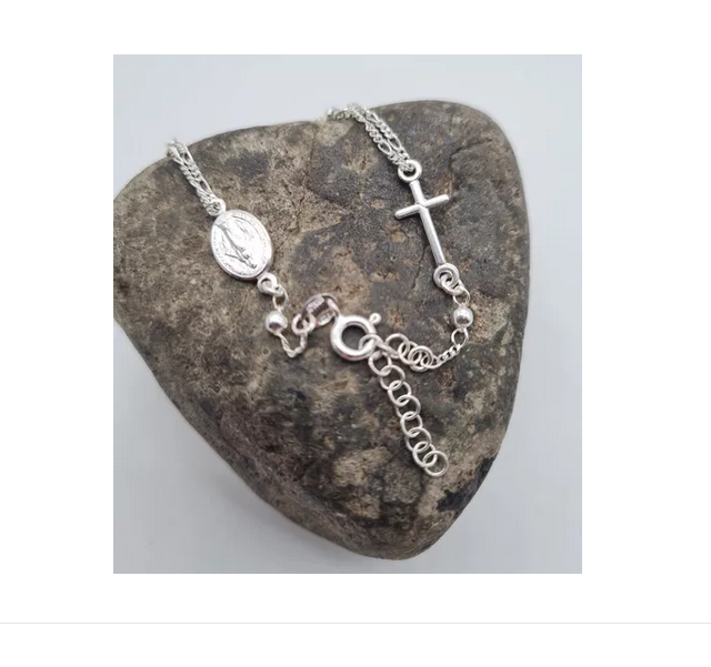 Pulsera Virgen Del Rayo Plata Italiana 925 - Mujer-4