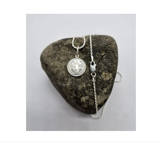 Colgante San Benito + Cadena Plata Italiana 925 Unisex-4