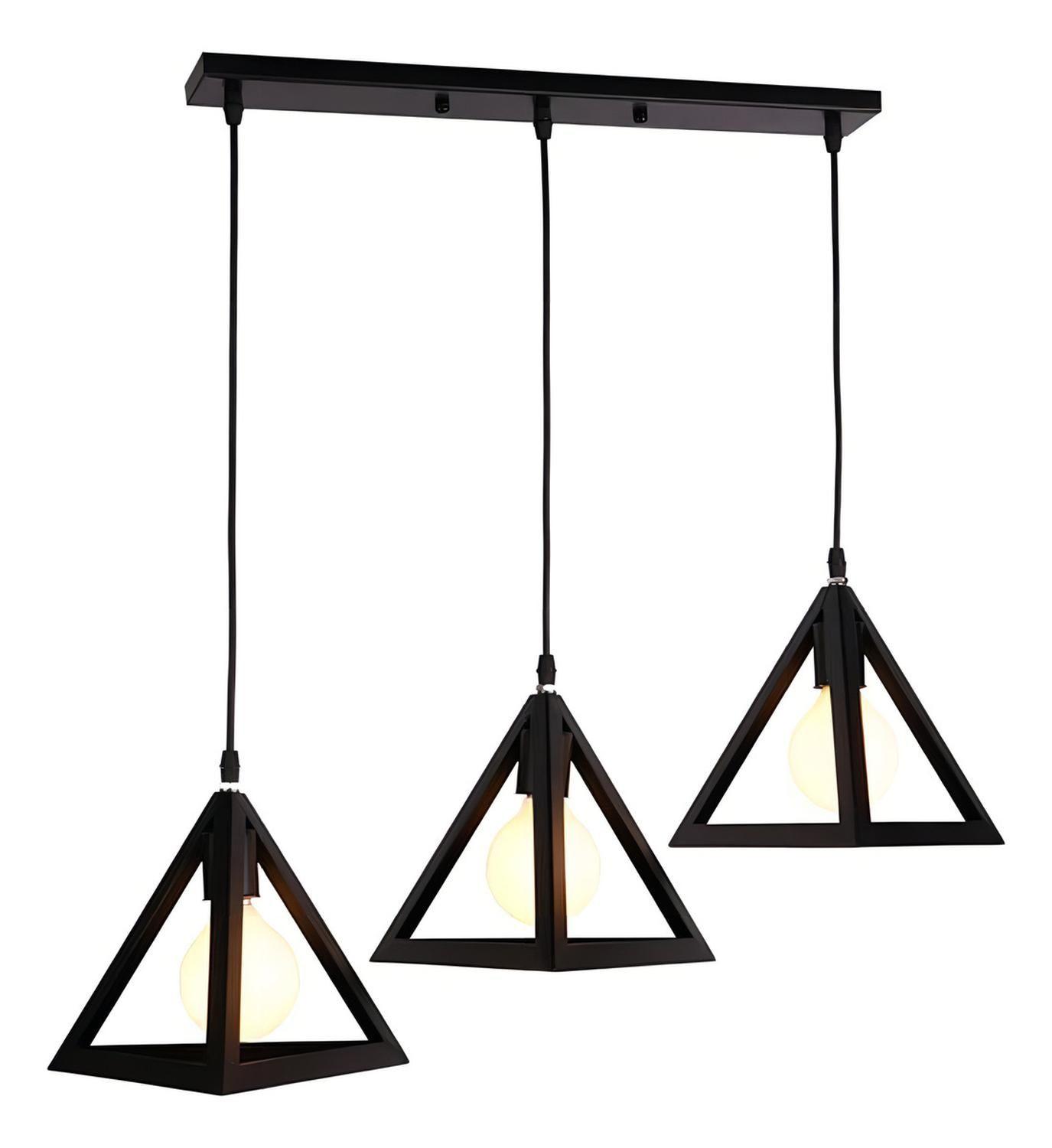 Lampara De Techo Triple Luz Kivs Threefold Line Diseño Industrial Tres Luces E27 Metal Color Negro (-2