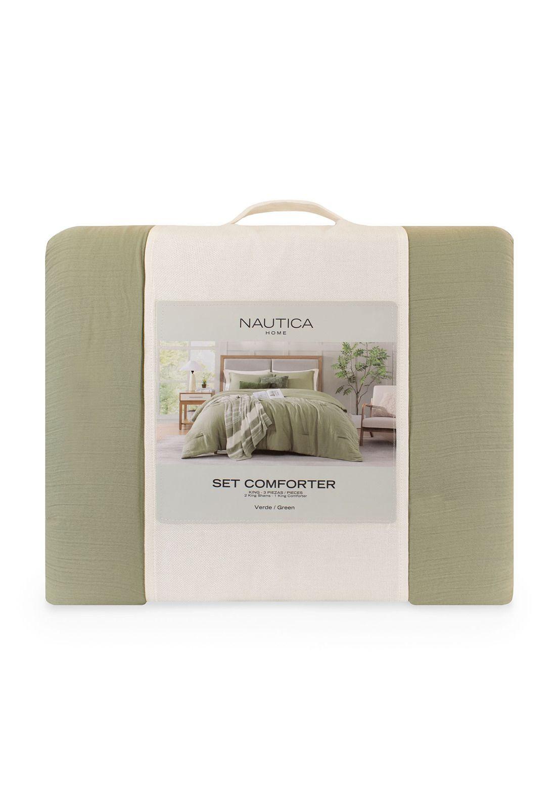 Cubrecama King Nautica Home Reversible Verde + Fundas-3
