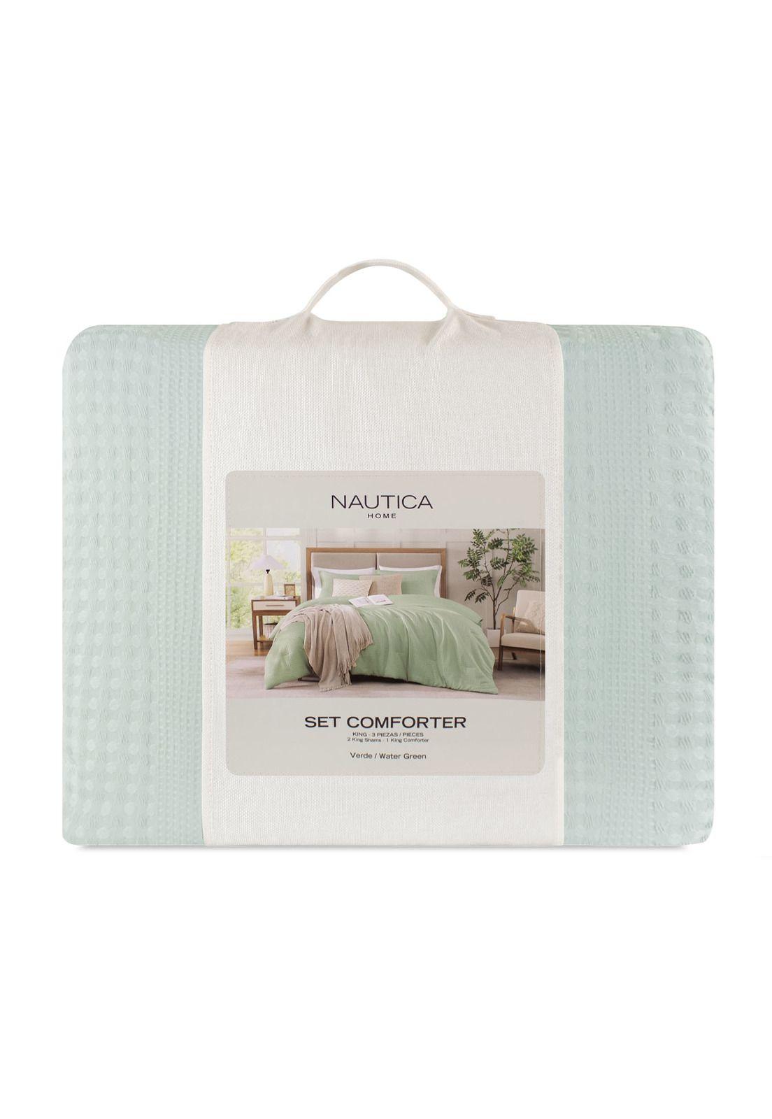 Cubrecama King Reversible + Fundas Nautica Home Verde agua-1