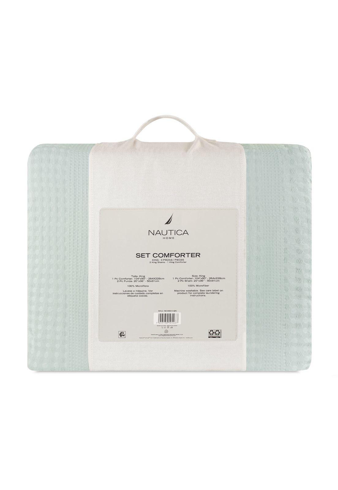 Cubrecama King Reversible + Fundas Nautica Home Verde agua-2