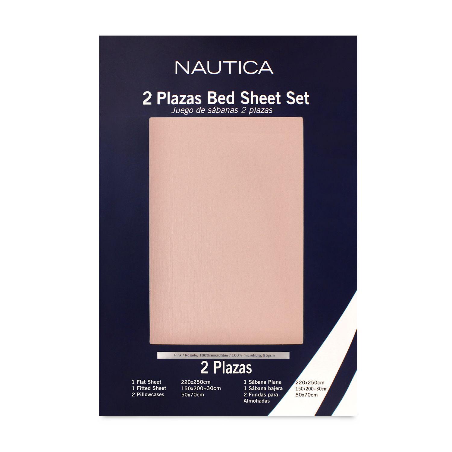 Juego de sábanas Nautica 4 piezas microfibra 2 plazas rosado-5