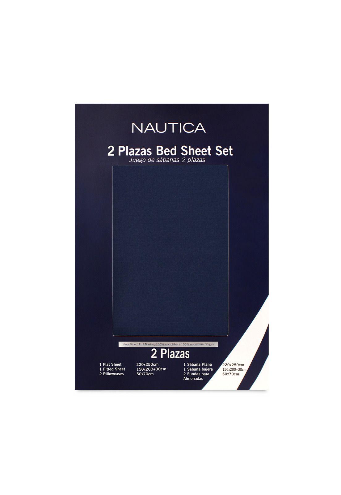 Juego de sábanas Nautica 4 piezas microfibra 2 plazas azul marino-3