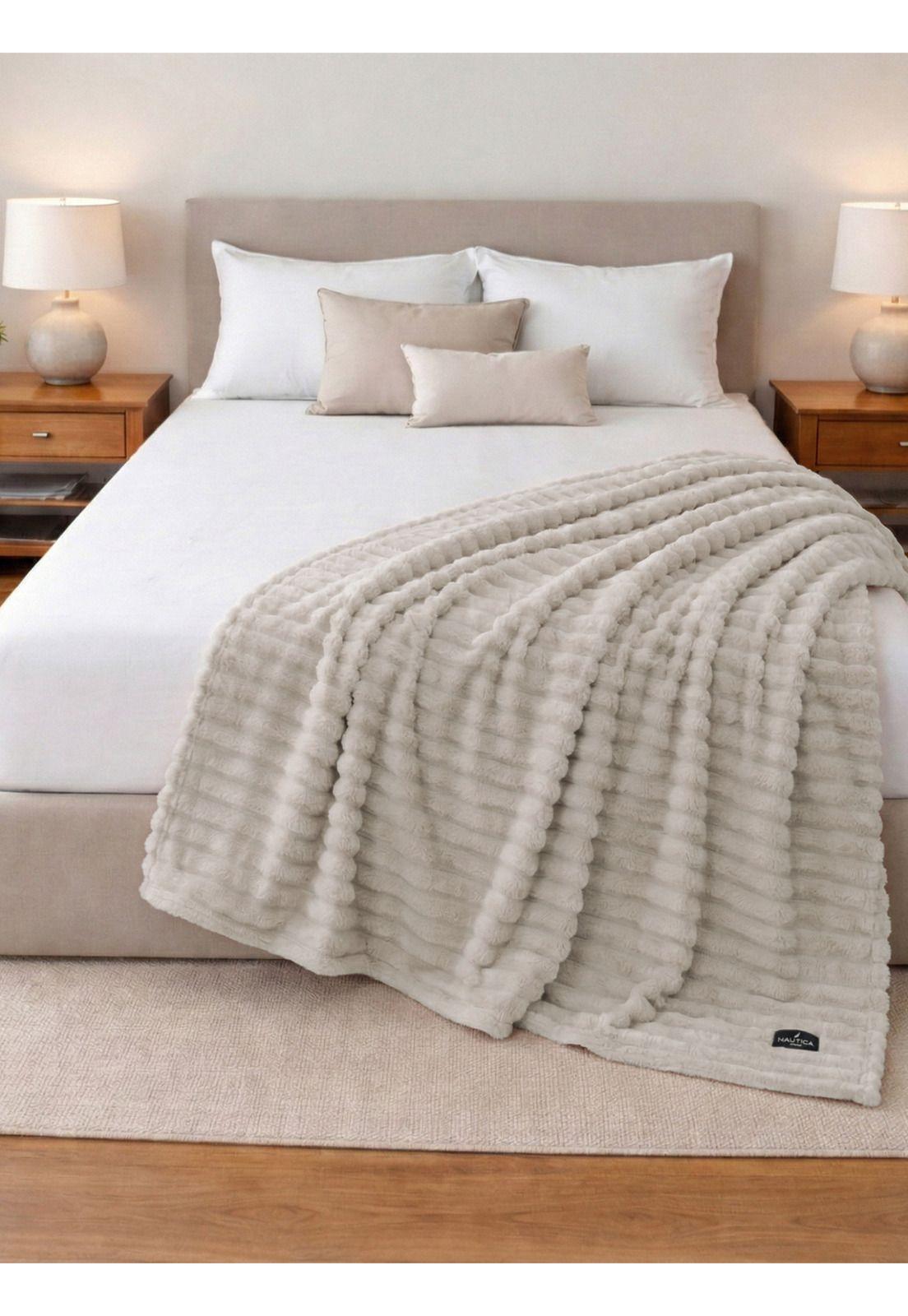 Pack 2 Mantas de cama Nautica Home Jacquard Franela ultrasuave 127x178cm-0