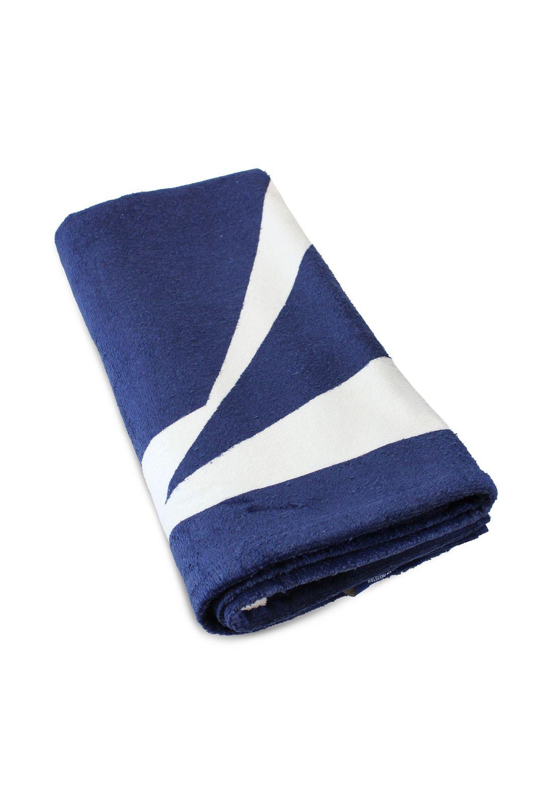 Toalla de playa Nautica 100% Algodón 160x80 blanco y azul marino-3