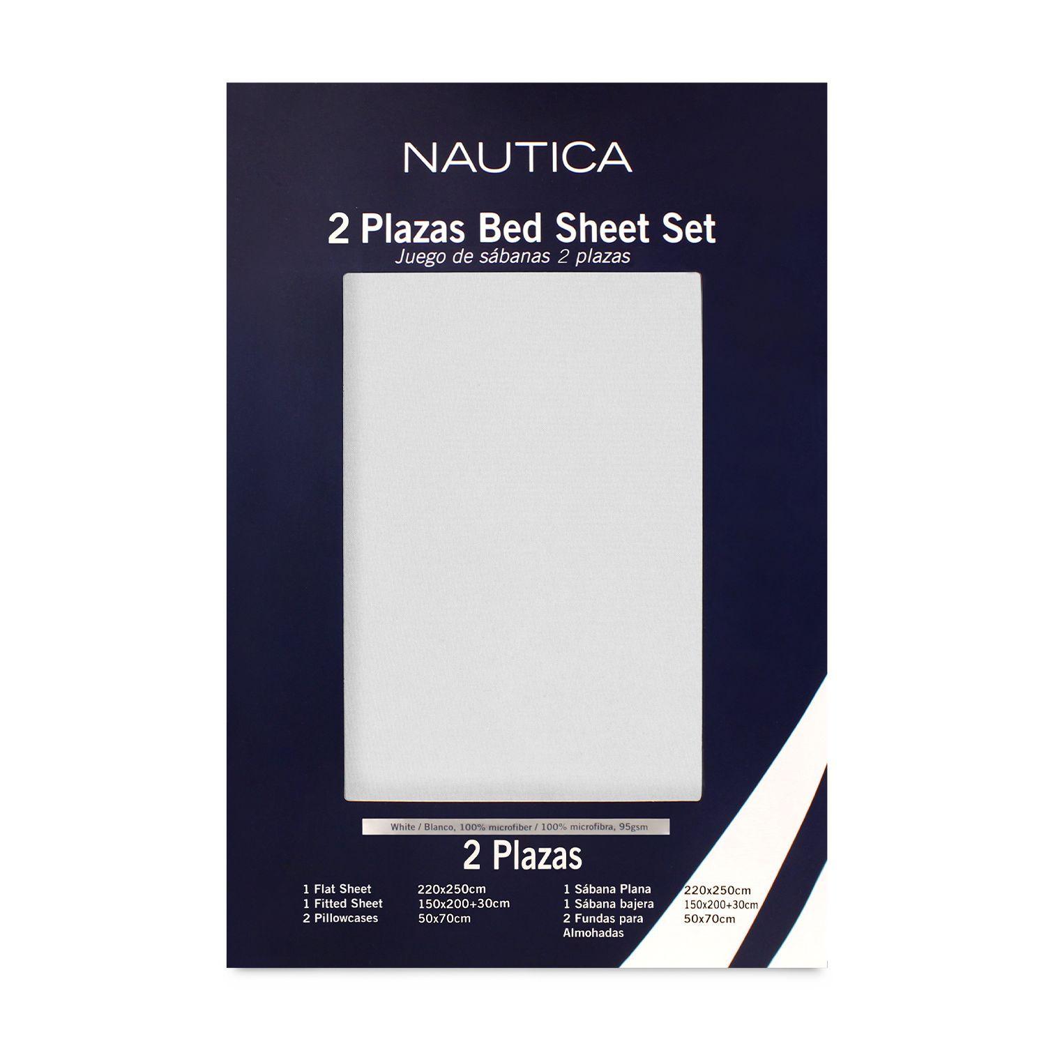 Juego de Sábanas Nautica 3piezas microfibra 1,5 Plazas blanca-4