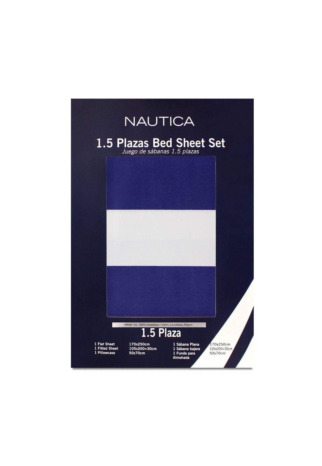 Juego de Sábanas Nautica 3piezas microfibra 1,5 Plazas diseño azul marino-3