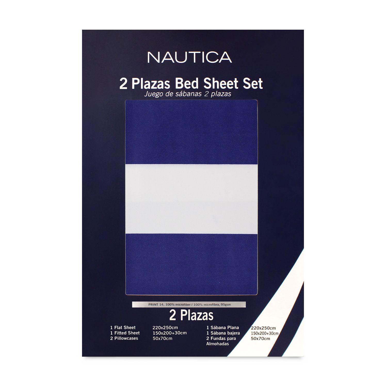 Juego de Sábanas Nautica 3piezas microfibra 1,5 Plazas diseño azul marino-4