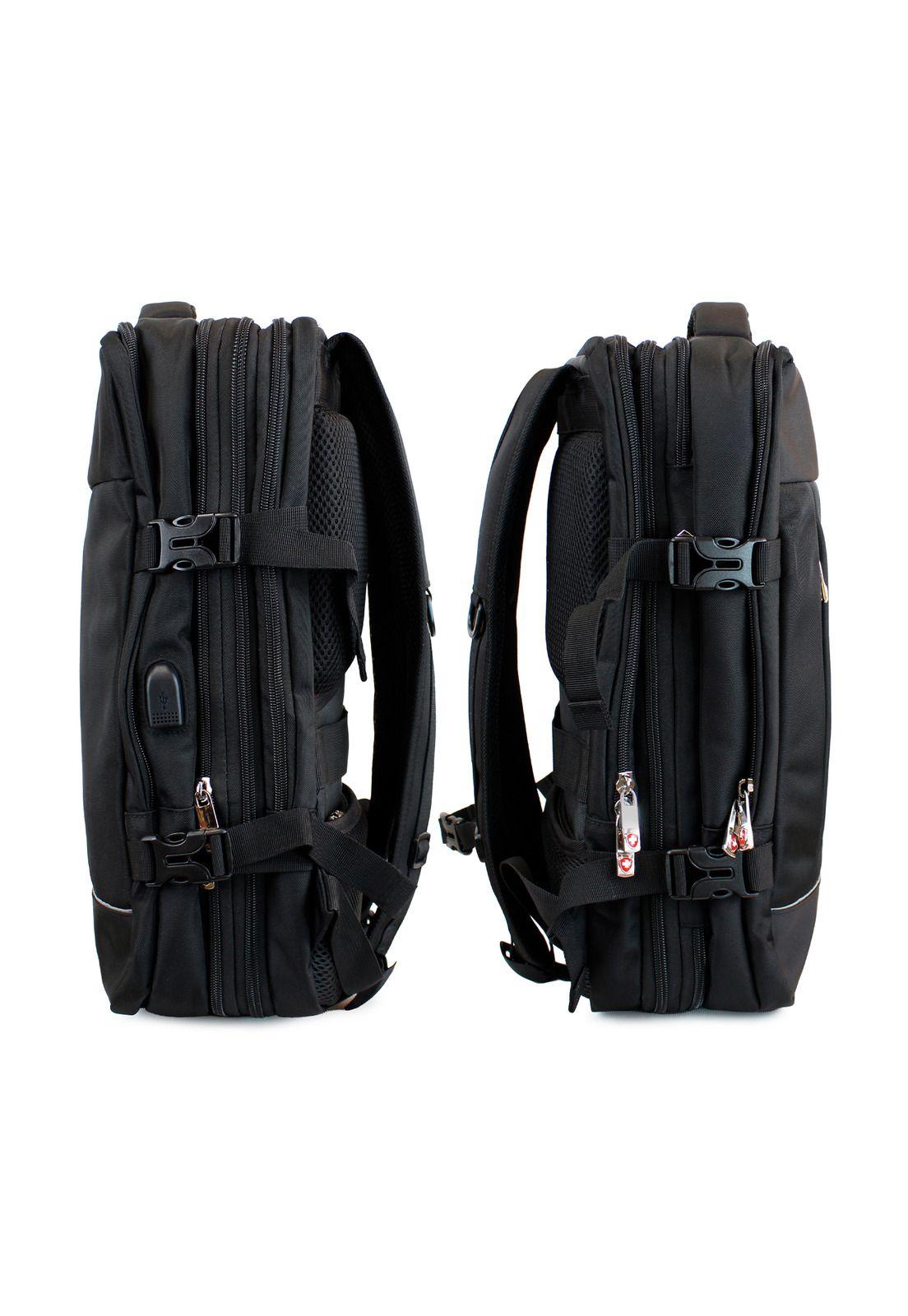 Mochila de viaje Viral Plus tipo maleta con usb Swiss Bag negra-4