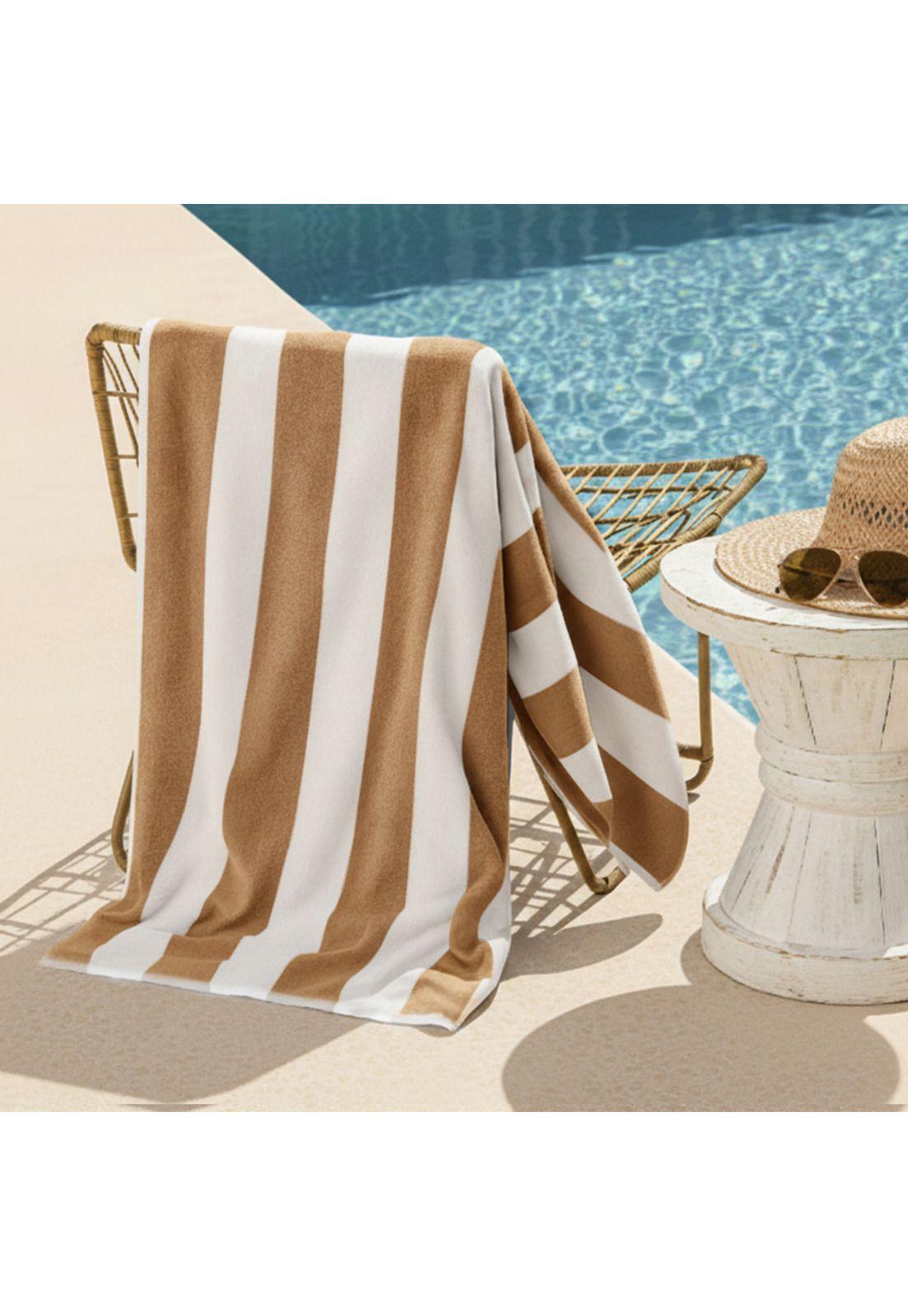 Toalla de playa Nautica 100% Algodón 163x81 diseño rayas beige-5