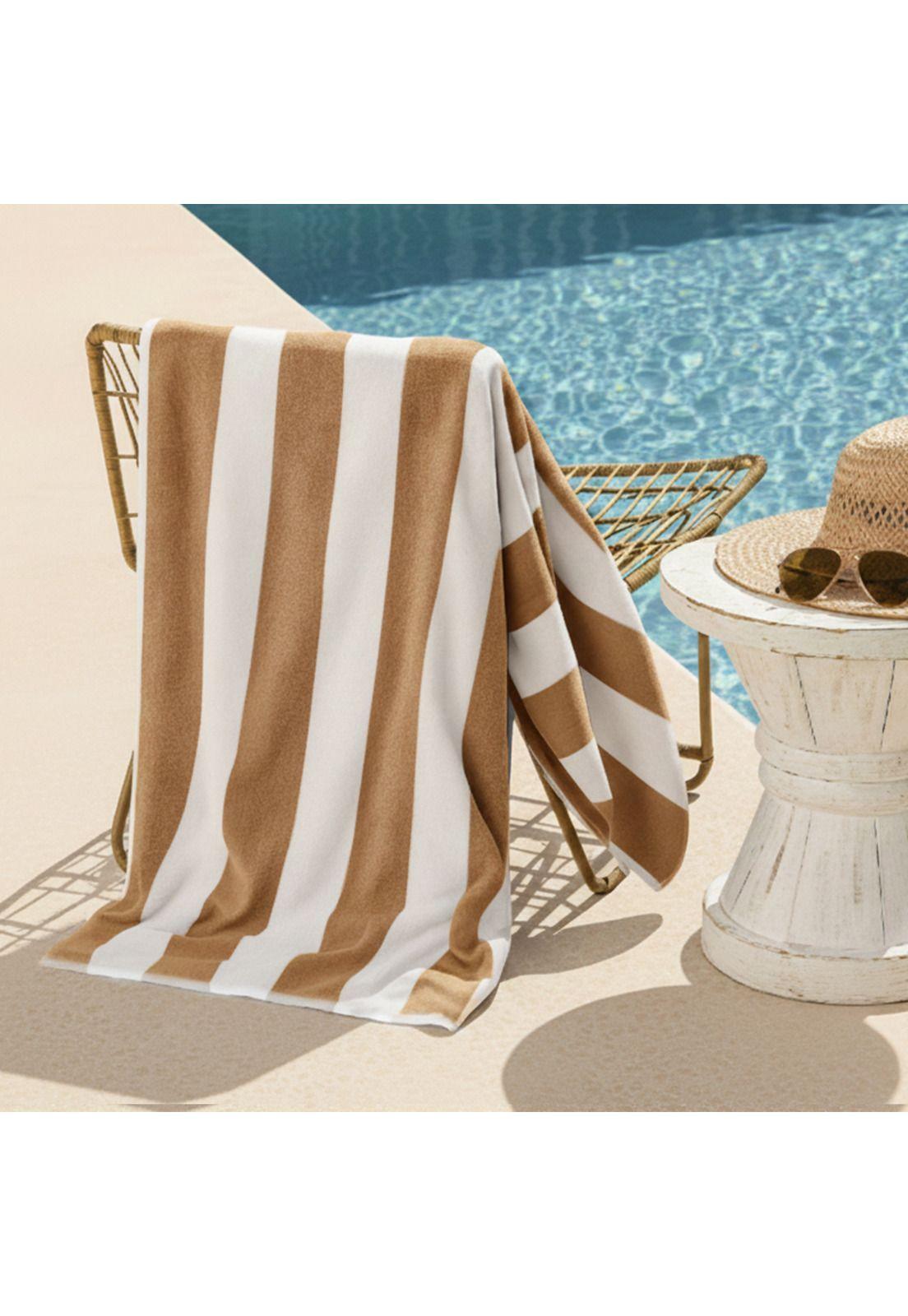 Toalla de playa Nautica Home 100% Algodón 163x81 diseño rayas beige-5