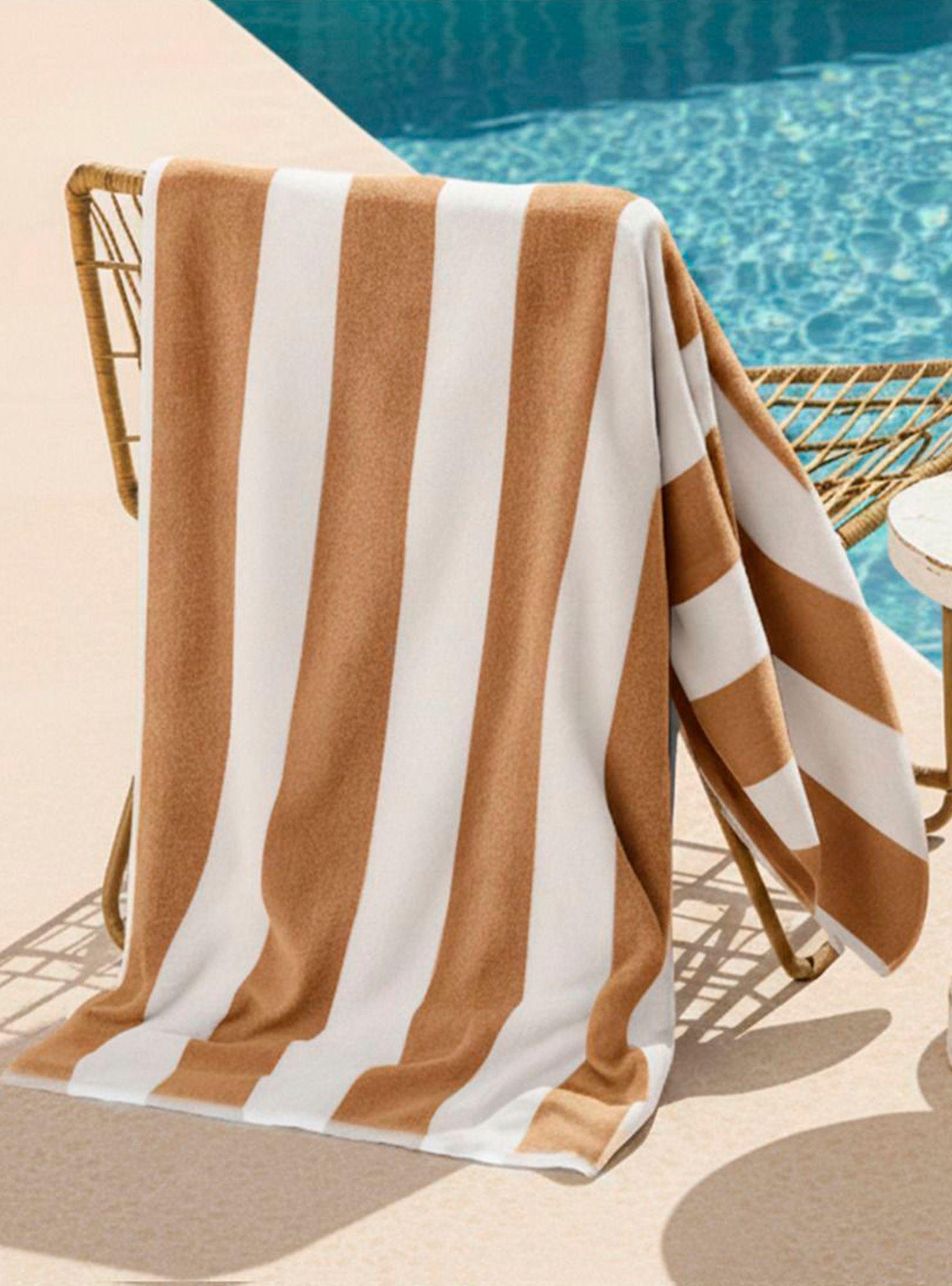 Toalla de playa Nautica Home 100% Algodón 163x81 diseño rayas beige-0