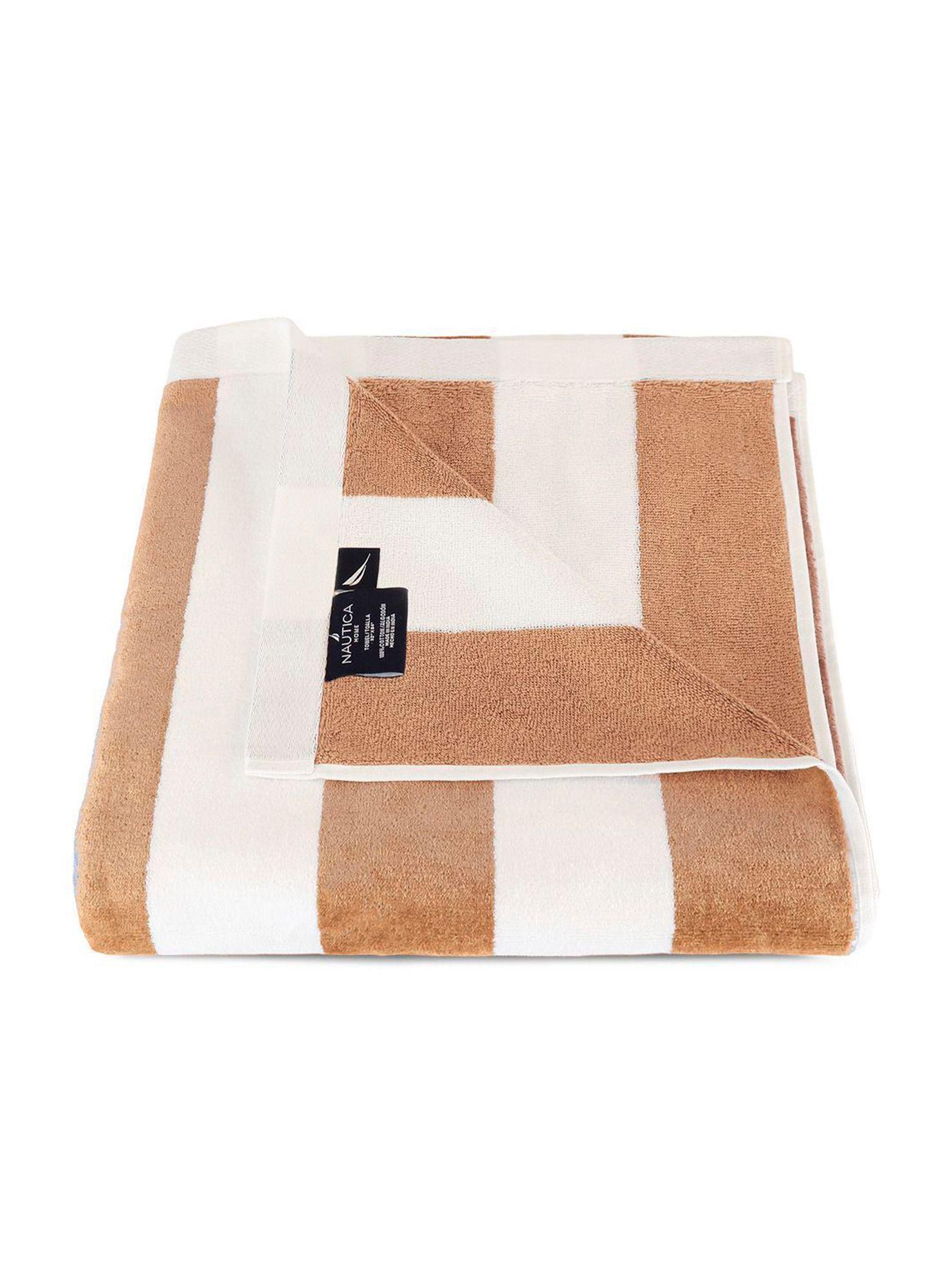 Toalla de playa Nautica Home 100% Algodón 163x81 diseño rayas beige-2