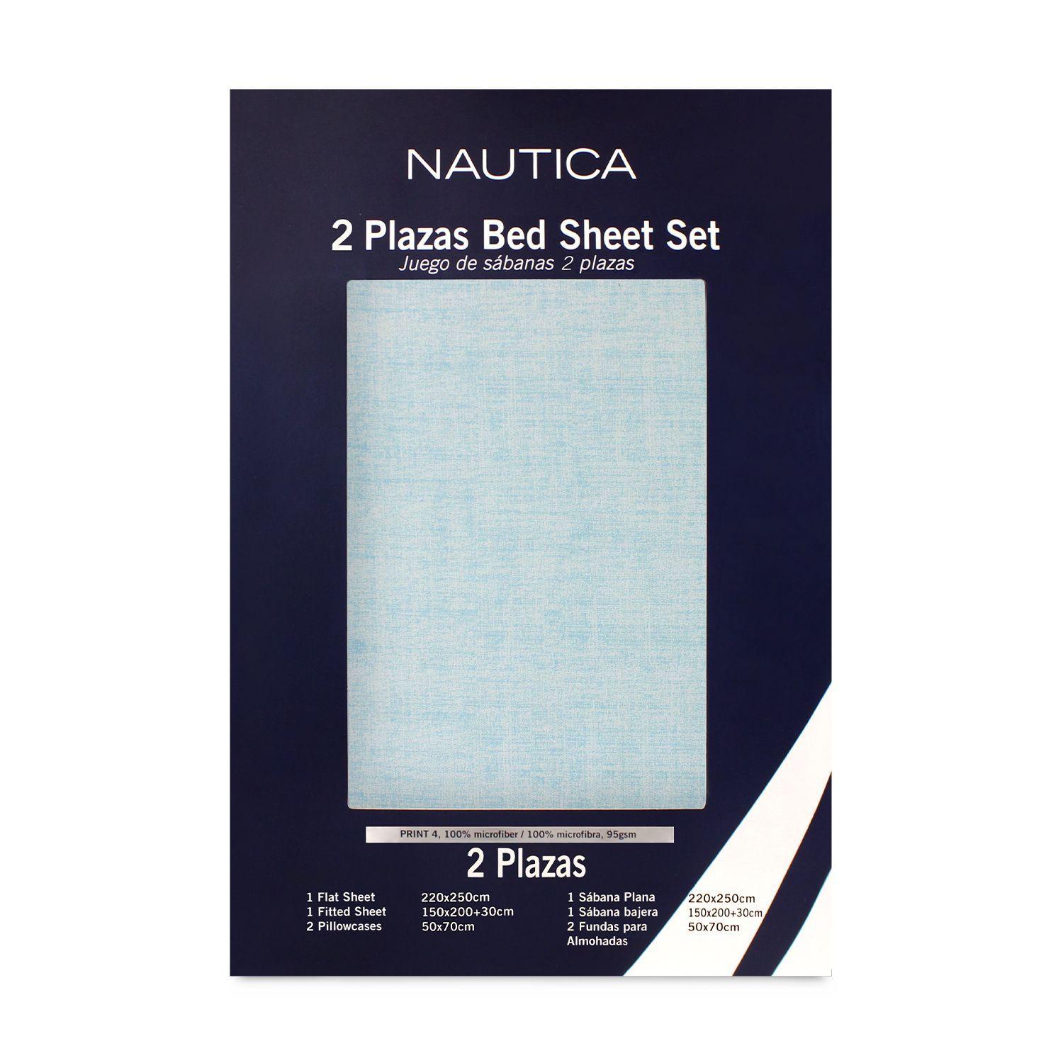 Juego de sábanas Nautica 4 piezas microfibra 2 plazas tonos celeste-5