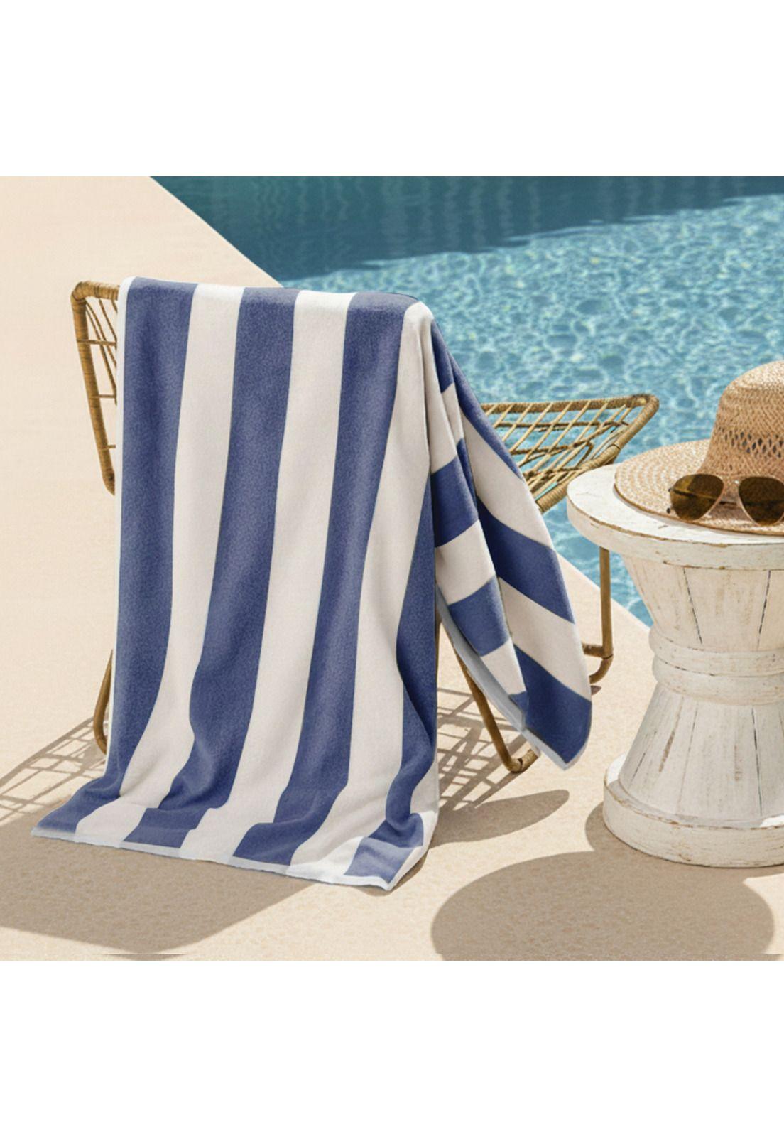 Toalla de playa Nautica 100% Algodón 163x81 diseño rayas azul-5