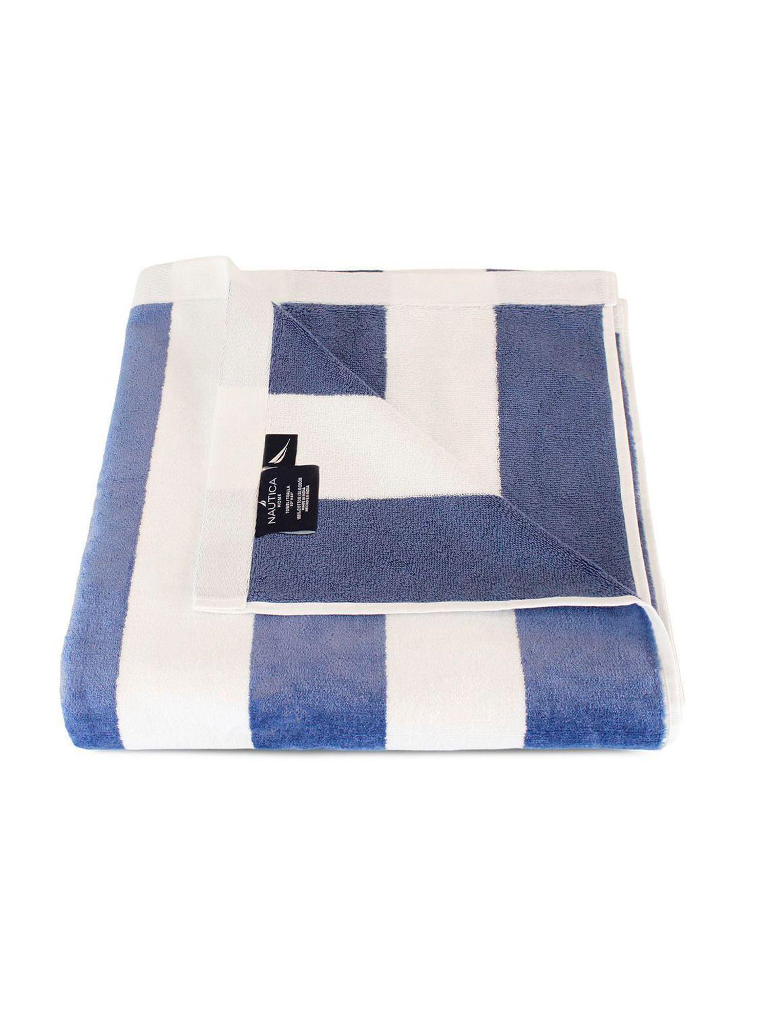Toalla de playa Nautica Home 100% Algodón 163x81 diseño rayas azul-2