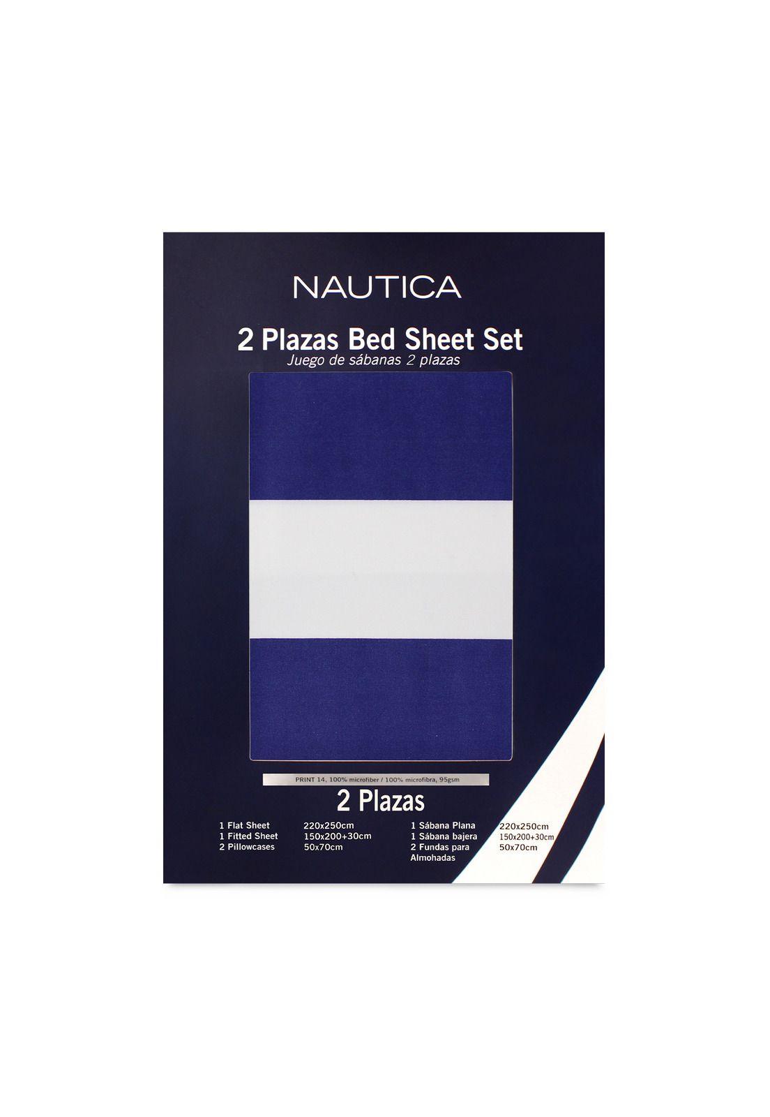 Juego de sábanas Nautica 4 piezas microfibra 2 plazas diseño azul marino-3