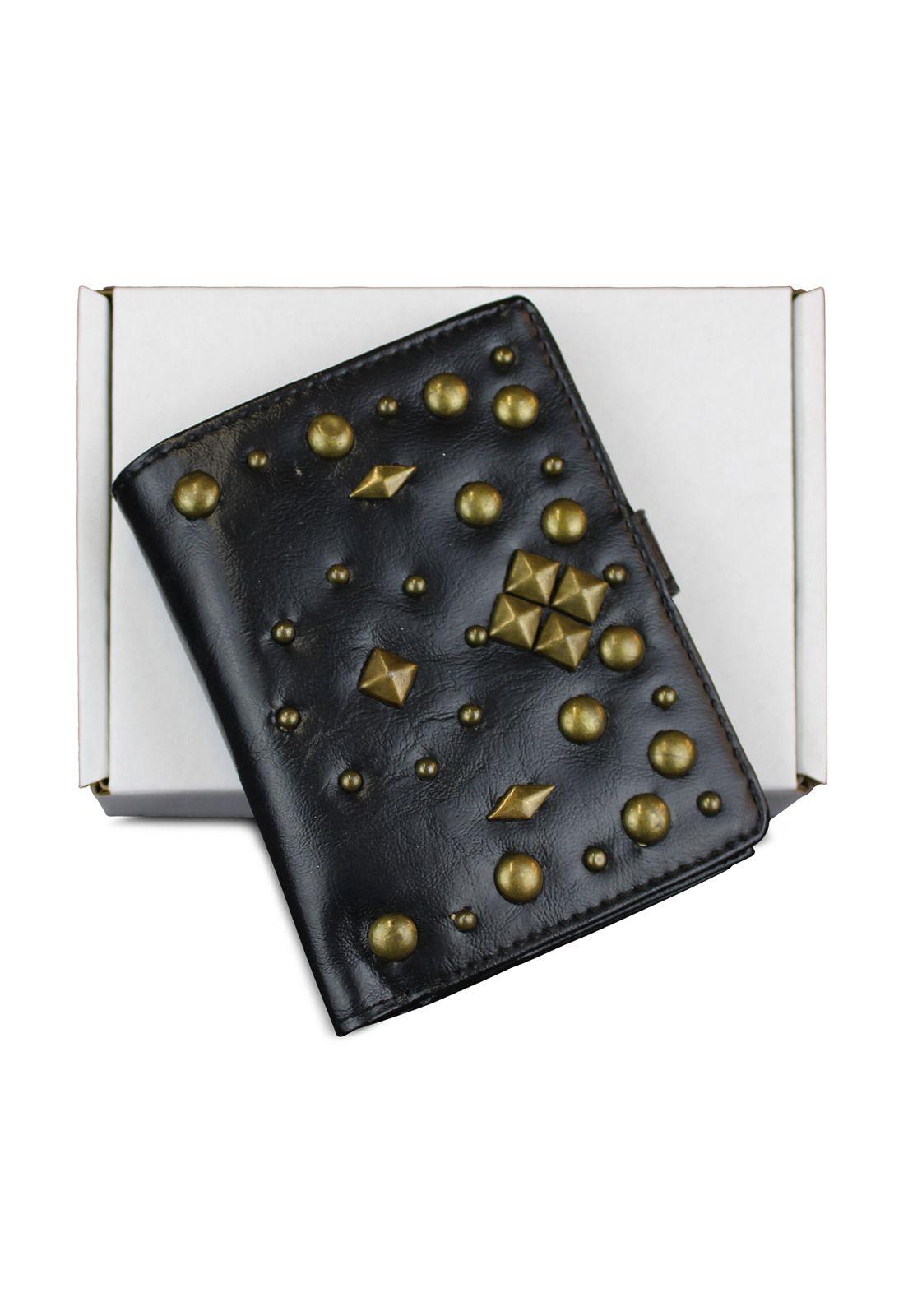 Billetera de mujer negra con tachas Kubayoff-6