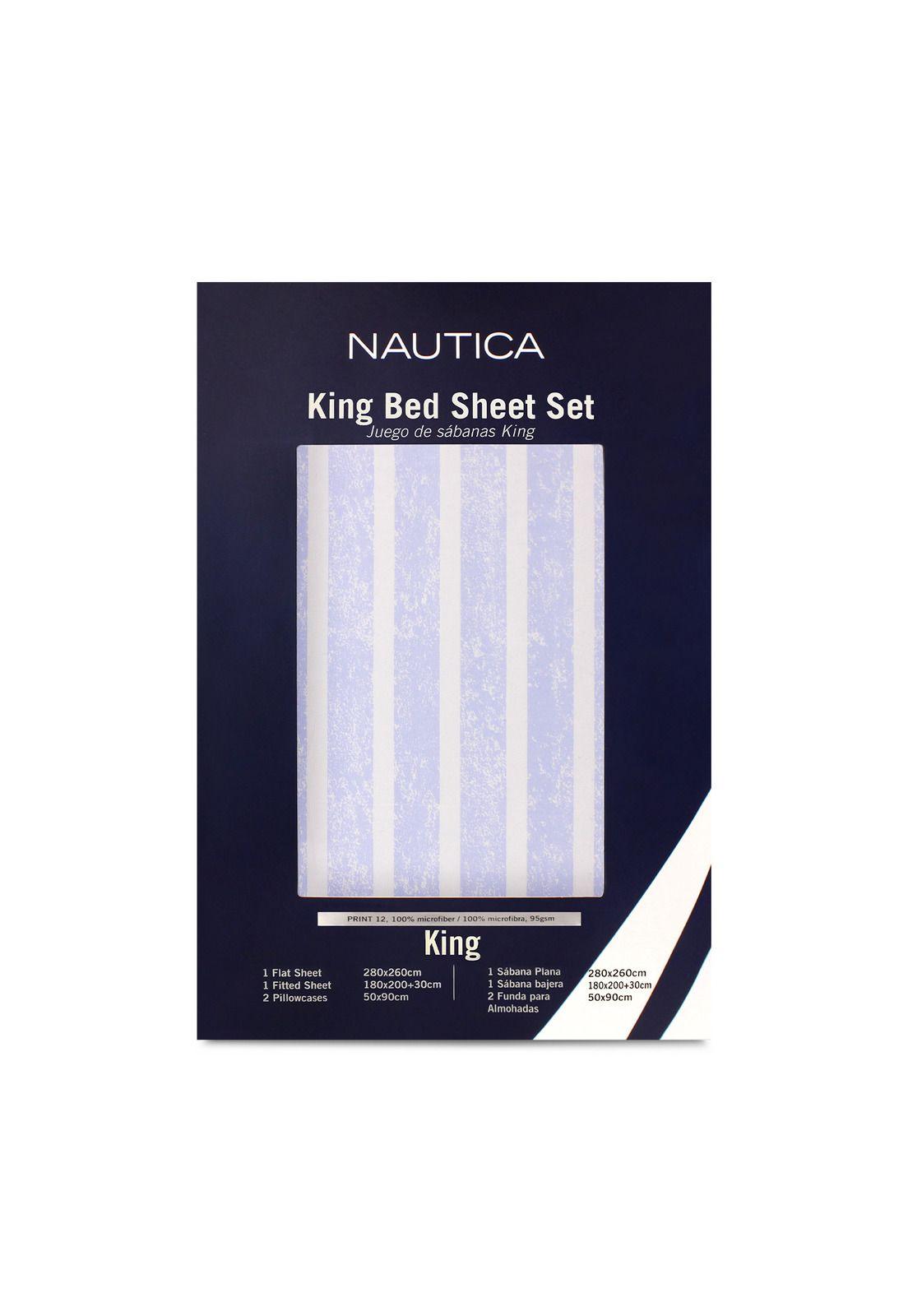 Juego de sábanas Nautica 4 piezas microfibra king lineas celeste-3