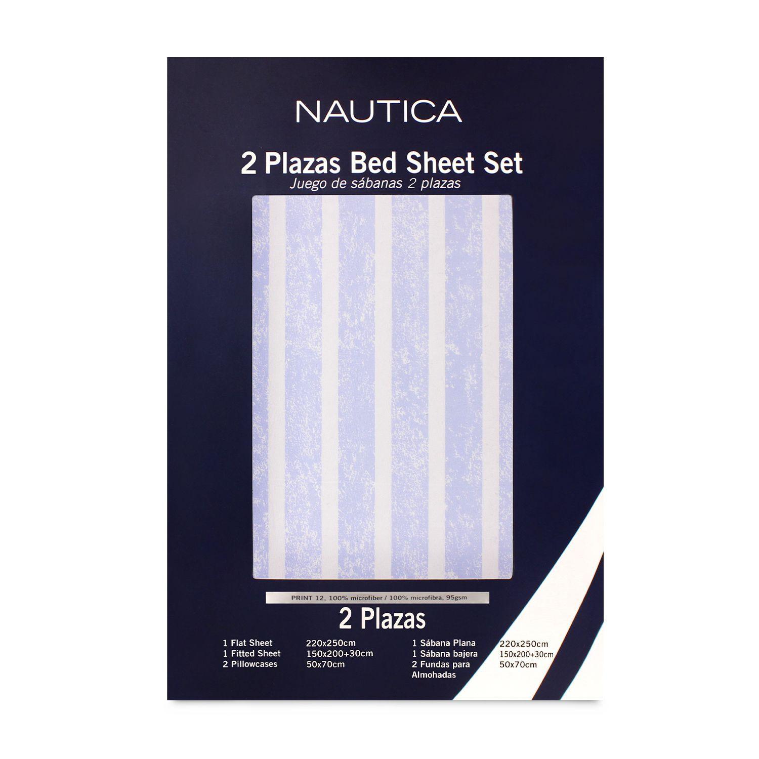 Juego de sábanas Nautica 4 piezas microfibra king lineas celeste-5