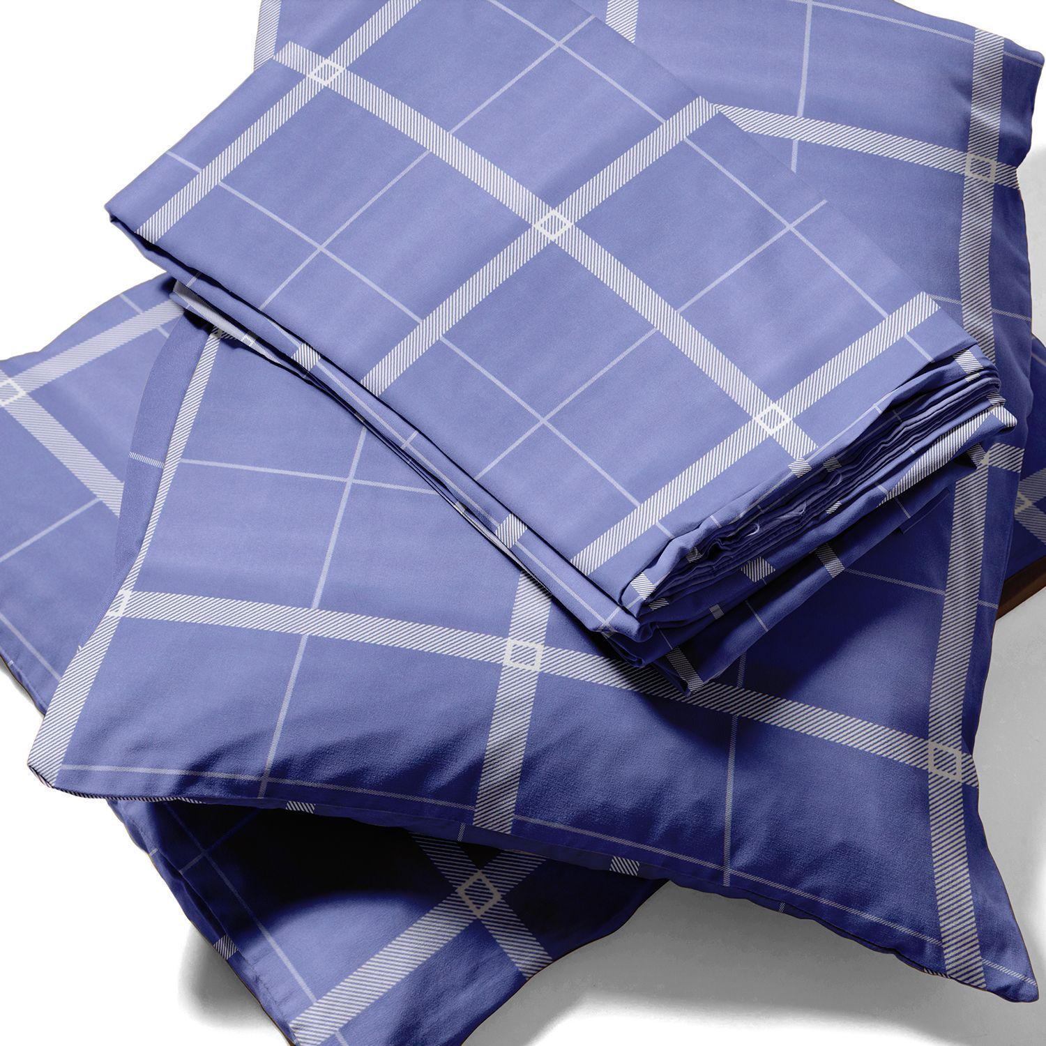 Juego de sábanas Nautica 4 piezas microfibra king diseño a cuadros azul-3