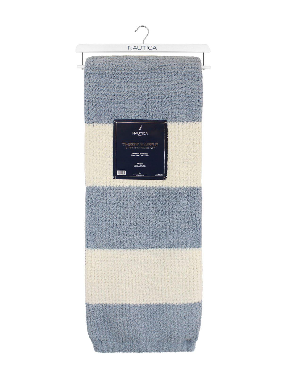 Manta de franela Nautica 127x152 Waffle cama sofá suavidad superior celeste-5