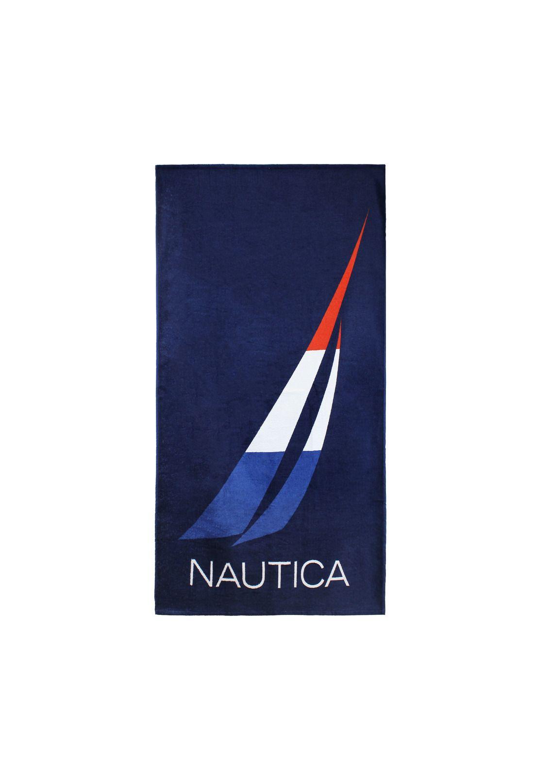 Toalla de playa Nautica 100% Algodón 160x80 diseño vela azul-0