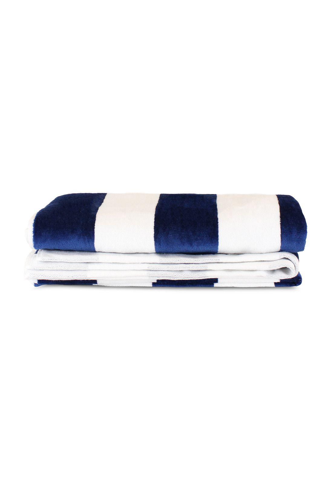 Toalla de playa Nautica 100% Algodón 163x81 diseño rayas azul marino-4