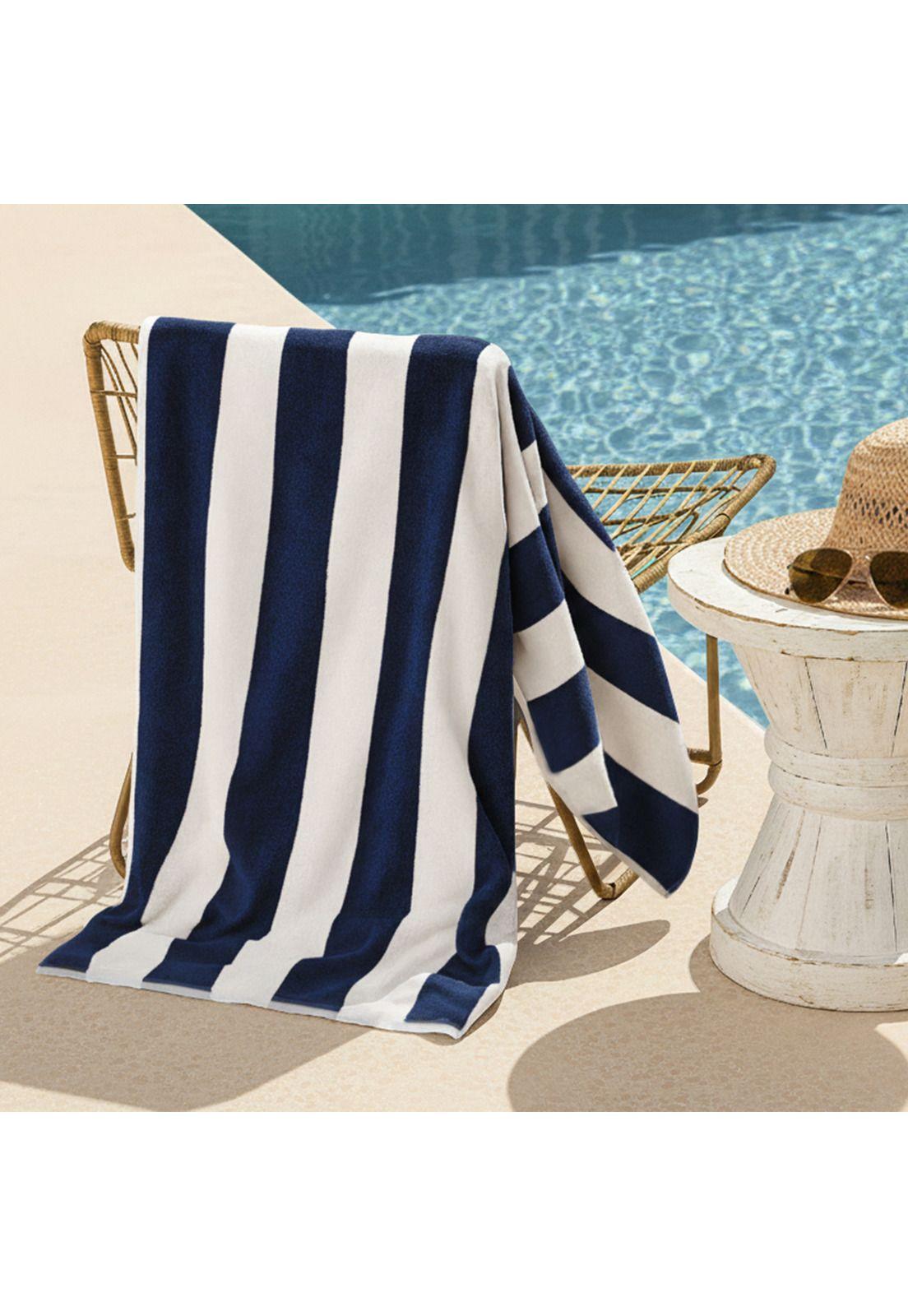 Toalla de playa Nautica 100% Algodón 163x81 diseño rayas azul marino-5