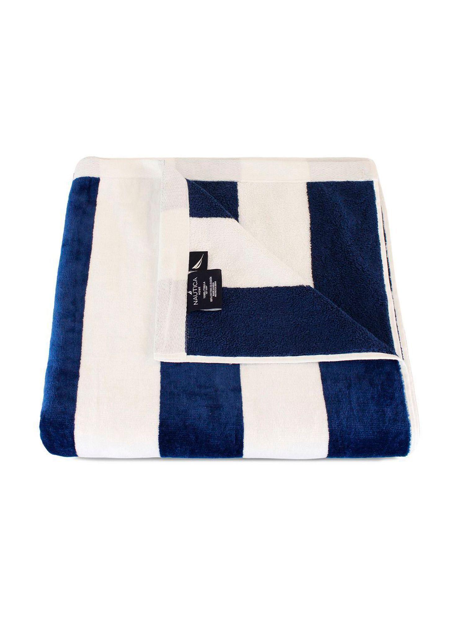 Toalla de playa Nautica Home 100% Algodón 81x163 diseño rayas azul marino-2