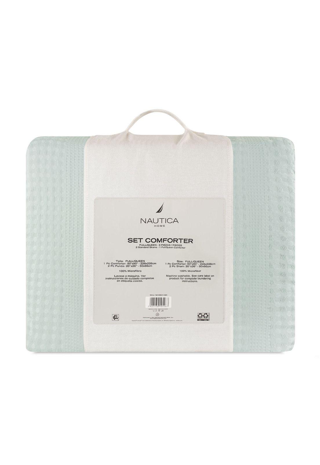 Cubrecama Queen Reversible + Fundas Nautica Home Verde agua-2