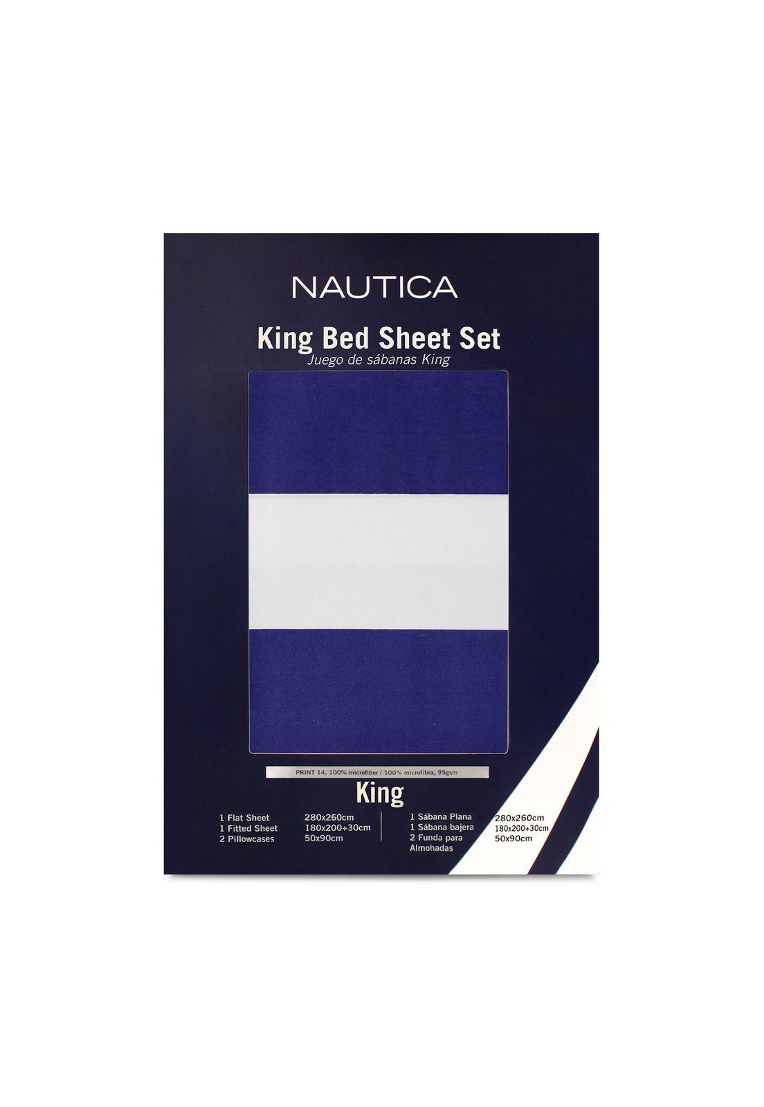 Juego de sábanas Nautica 4 piezas microfibra king diseño azul marino-3