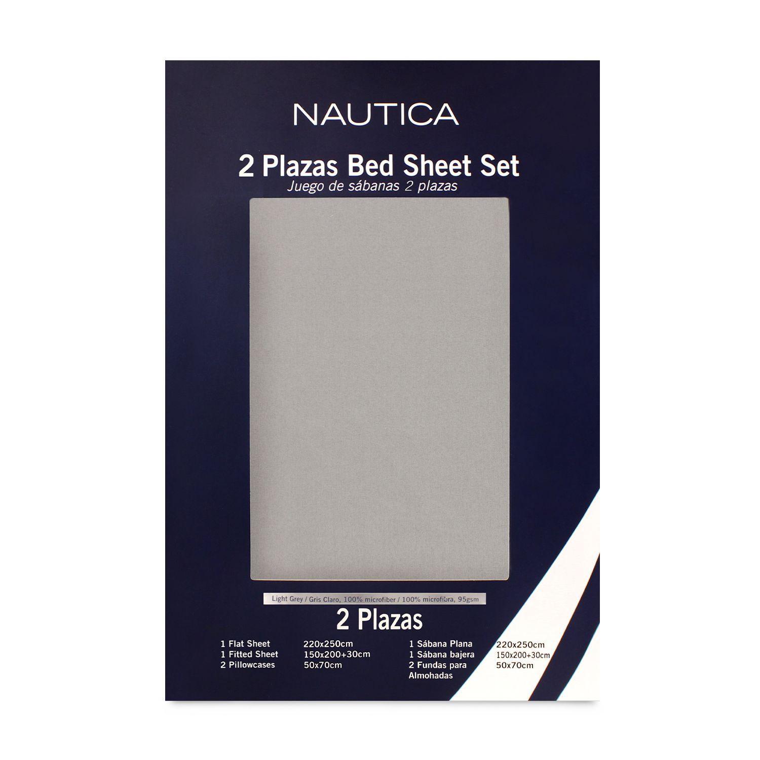 Juego de sábanas Nautica 4 piezas microfibra king gris claro-5