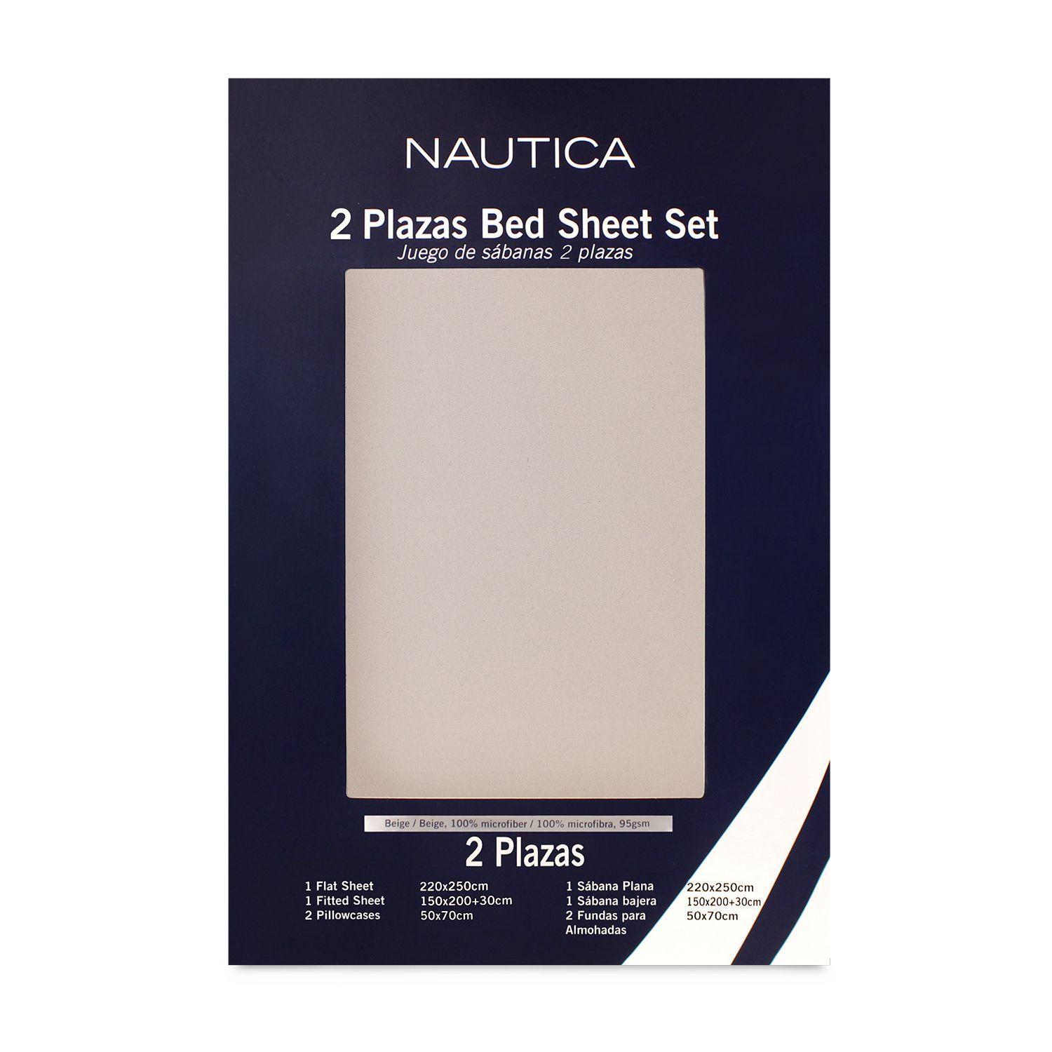Juego de sábanas Nautica 3piezas microfibra 1,5 plazas Beige-4