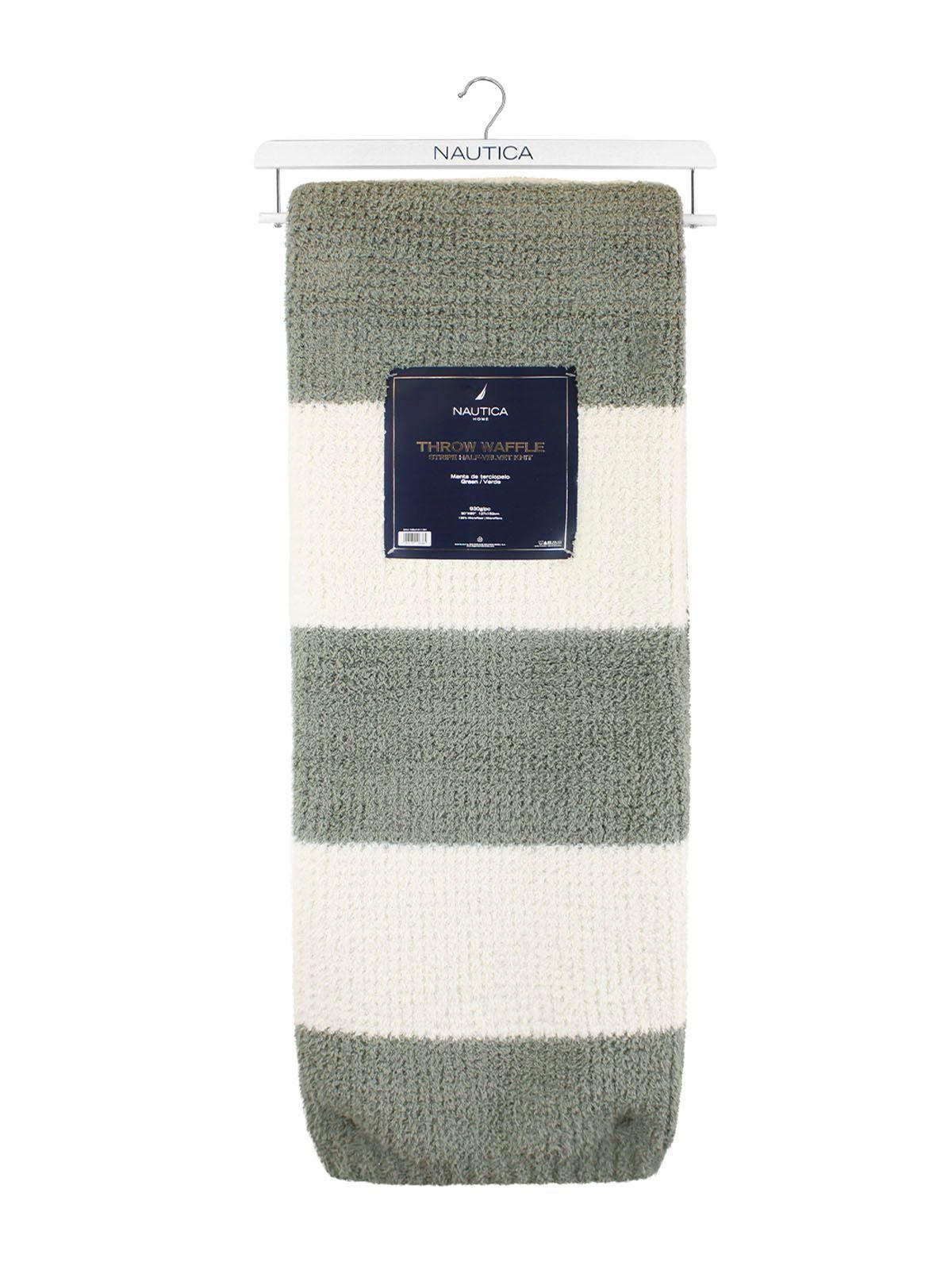 Manta de franela Nautica 127x152 Waffle cama sofá suavidad superior verde-5