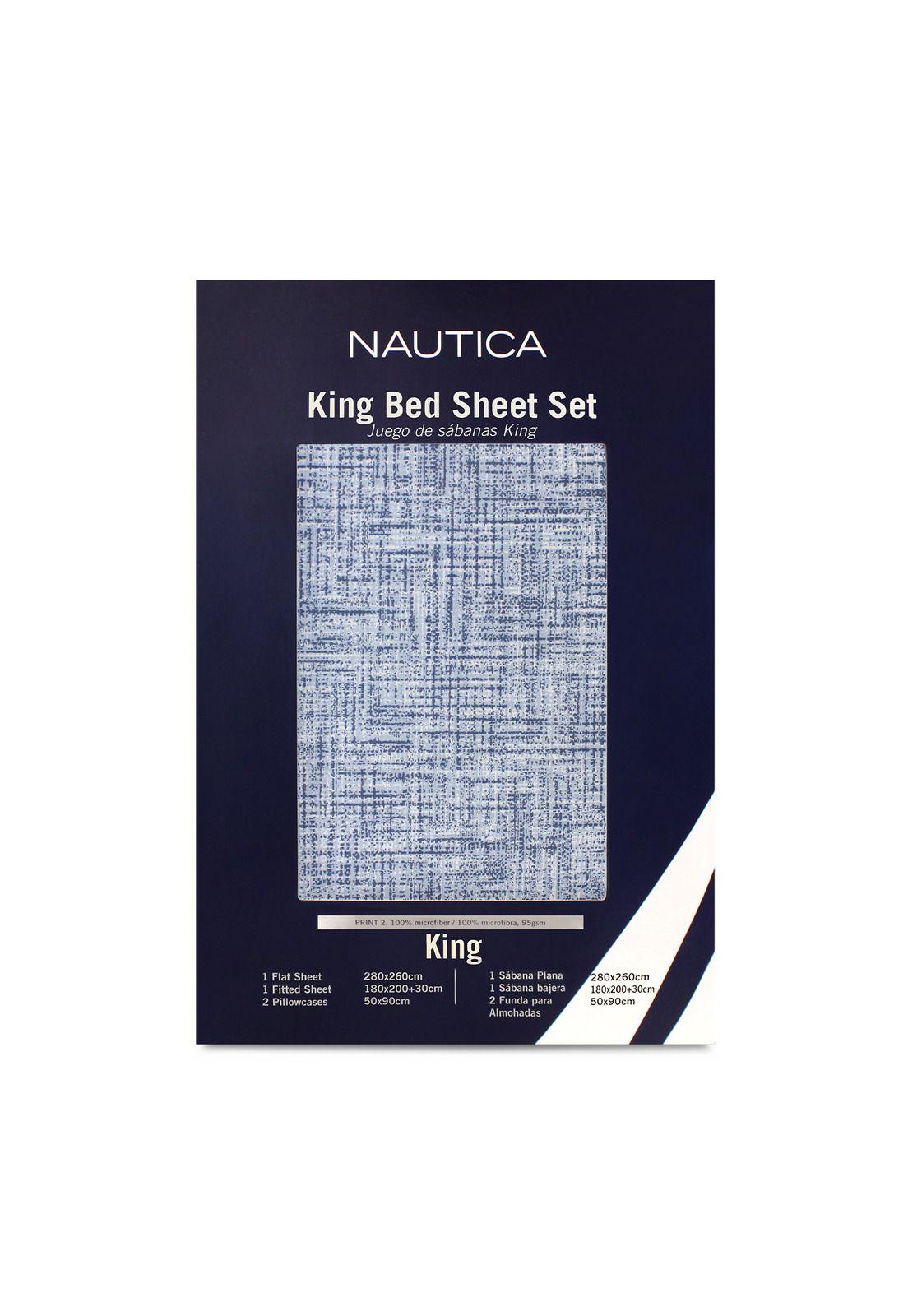 Juego de sábanas Nautica 4 piezas microfibra king tonos azules-3