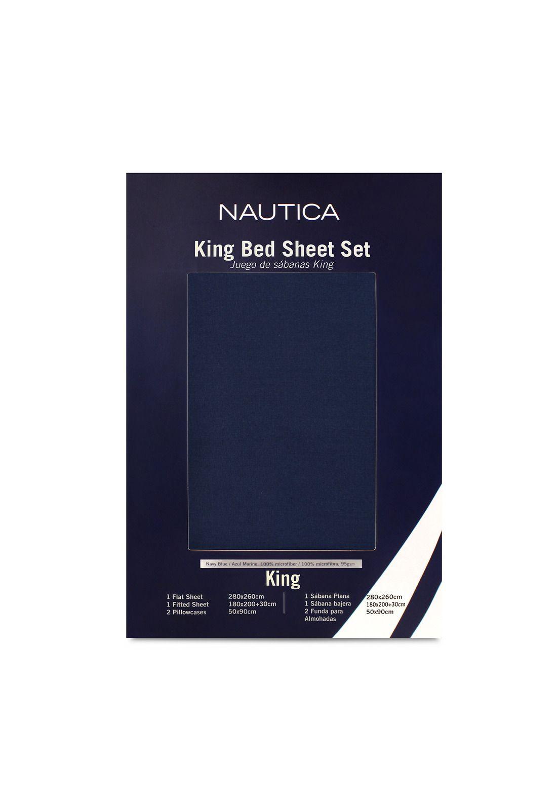 Juego de sábanas Nautica 4 piezas microfibra king azul marino-3