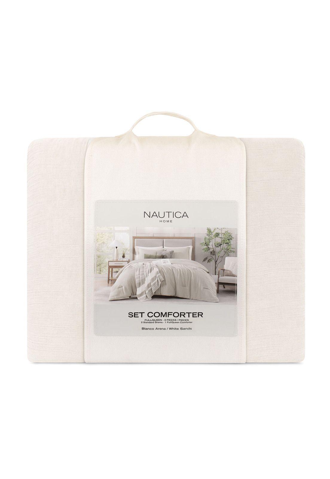 Cubrecama Queen Nautica Home Reversible beige + Fundas-1