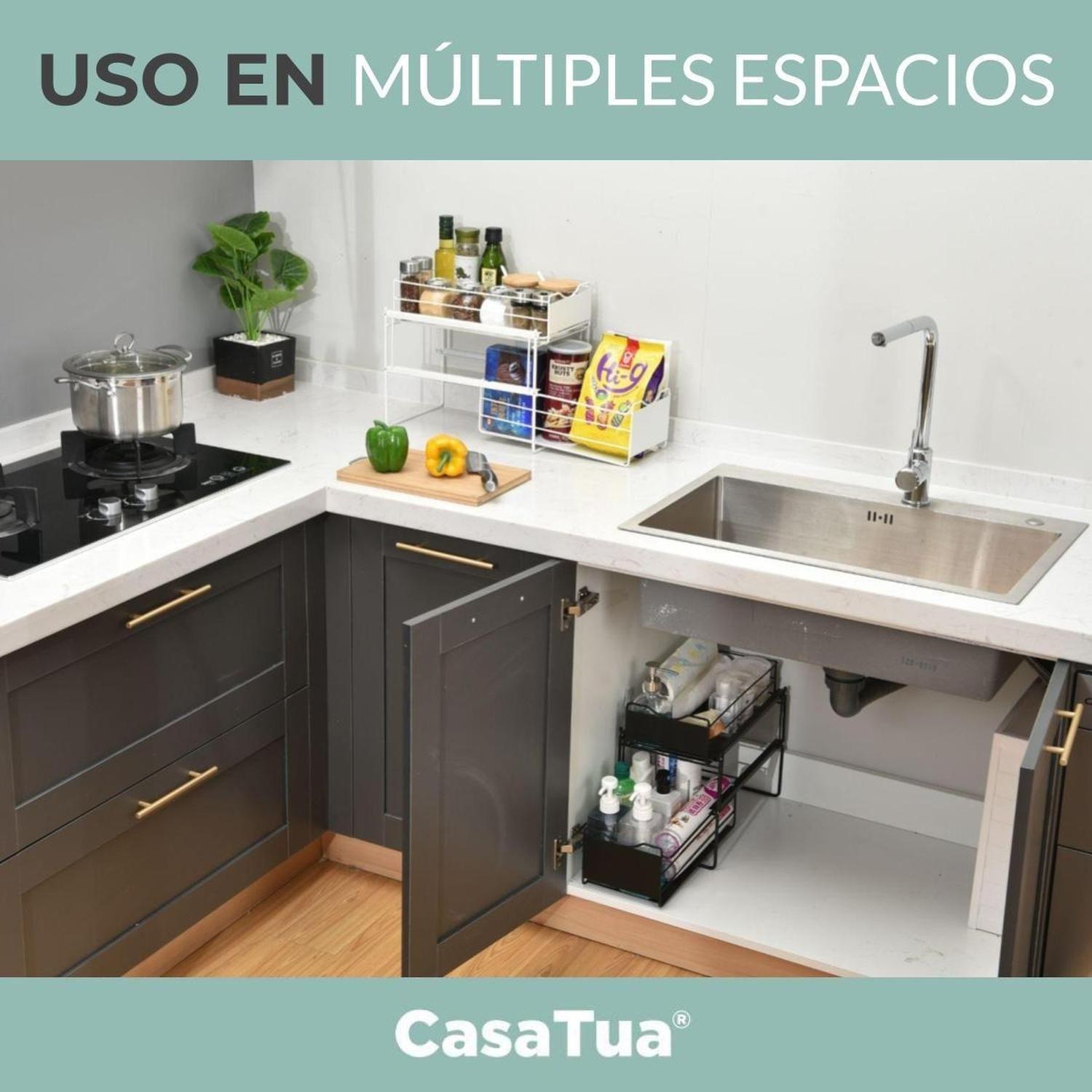 Organizador Estante Multiuso CasaTua Cocina Baño Blanco negro-3