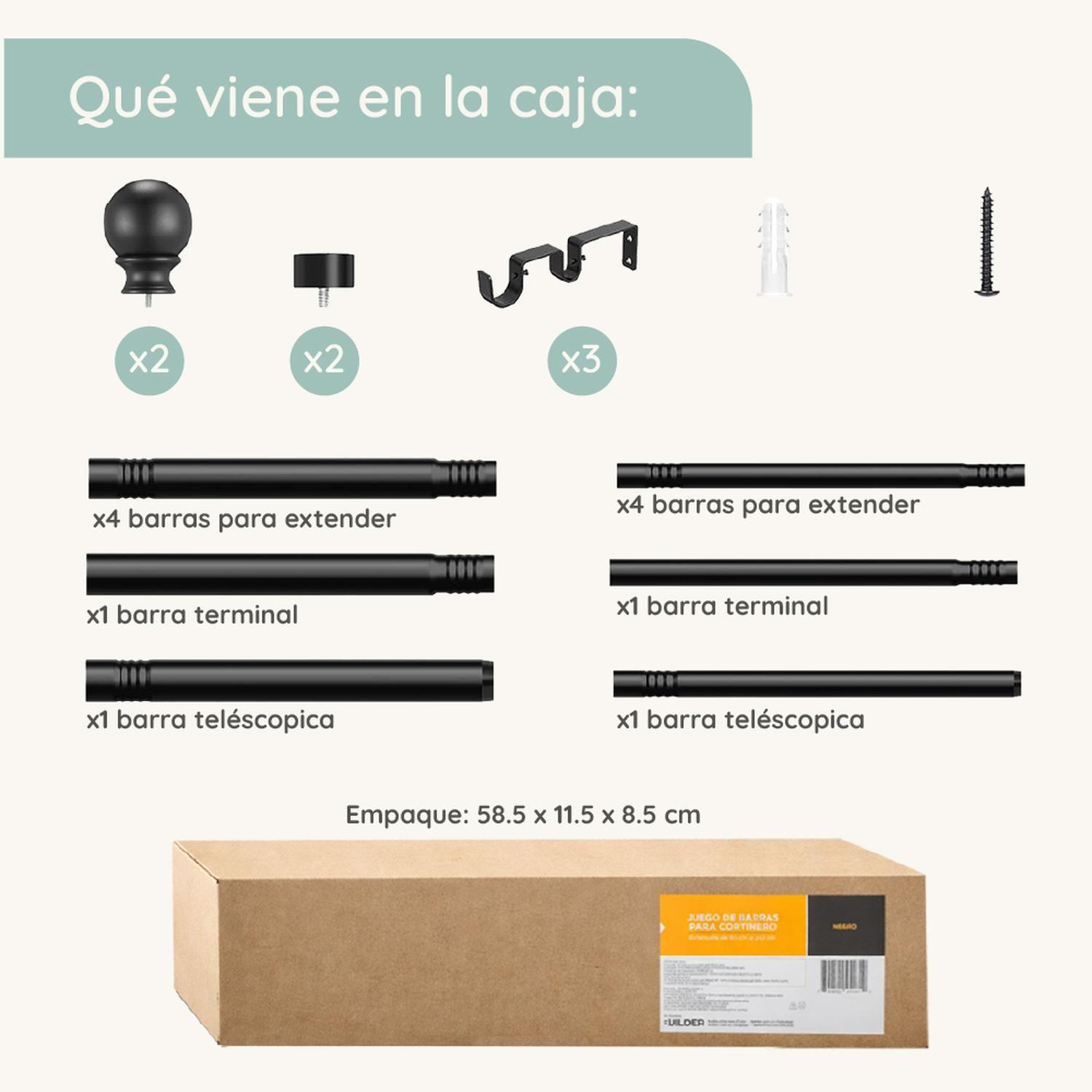 Barra Cortina Doble CasaTua Extensible 80 a 210cm + Soporte-7