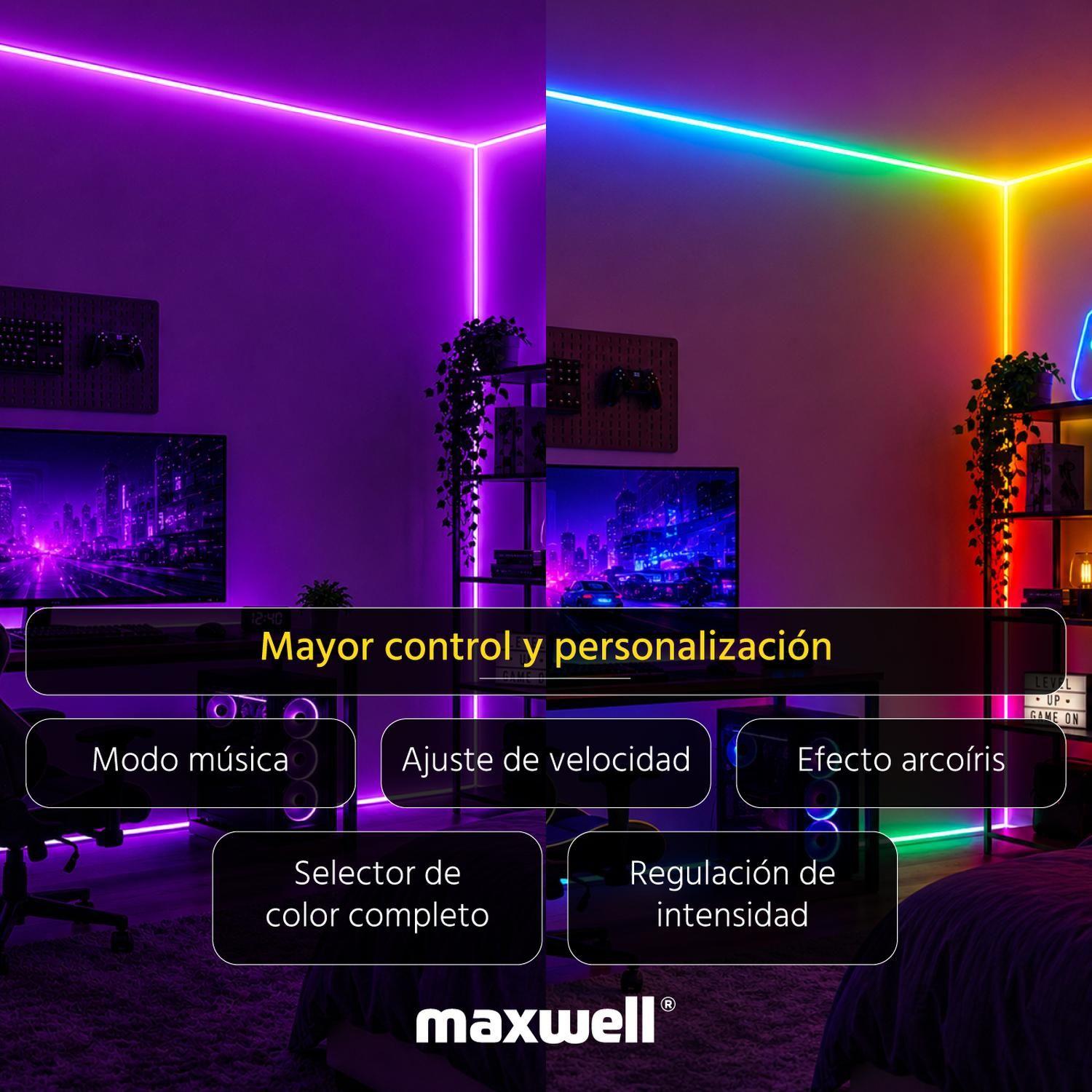 Tira Cinta Luces Led Wifi RGBIC 5m Carga USB IP65 Maxwell-5